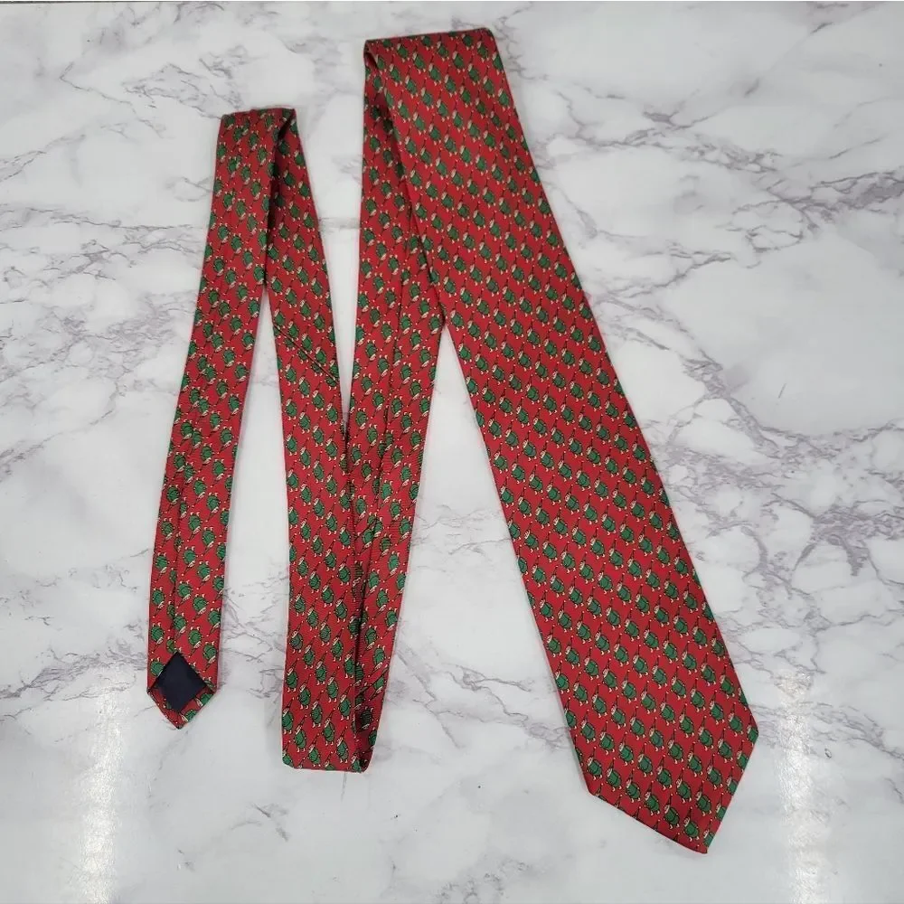 Neiman Marcus Silk Red and Green Elf Novelty Christmas Tie Men's Necktie